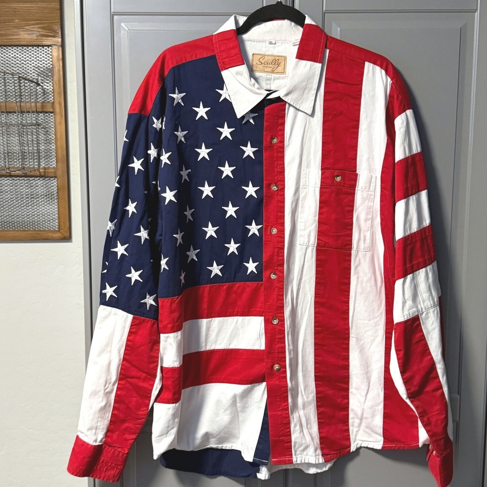 Scully‎ Mens Western Patriotic Button Up Long Sleeve Shirt, Red White Blue, XXL